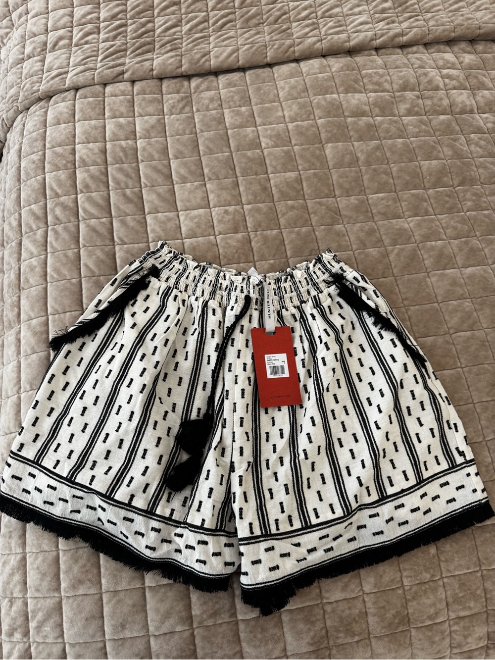 HUNTER BELL Black & White Striped High-Waist Shorts